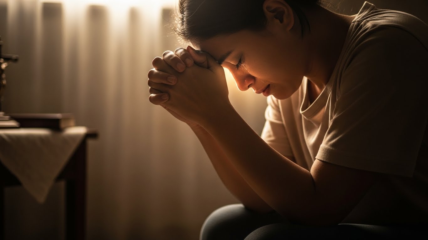 Pessoa orando buscando resposta sobre o Silêncio de Deus baseada no Salmo 22