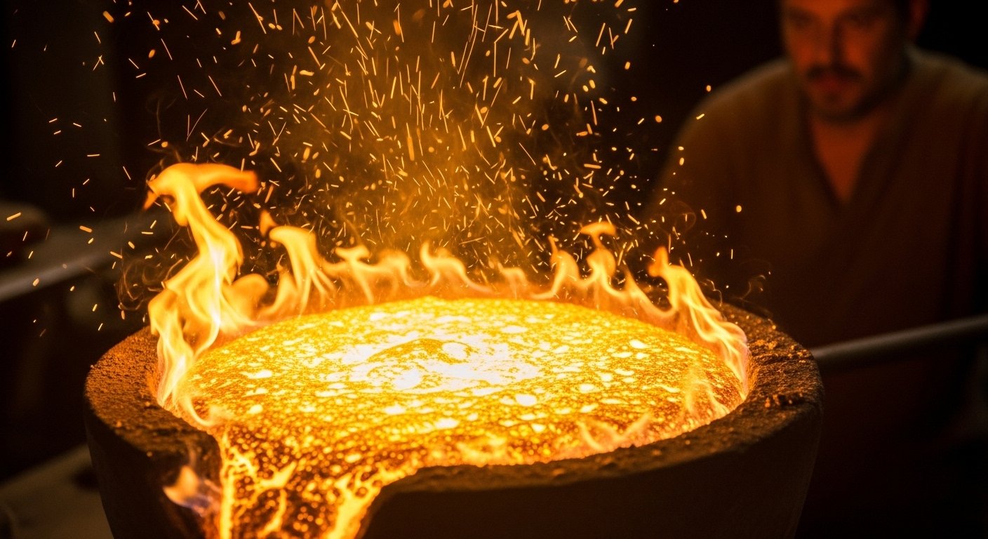 Ouro sendo refinado no fogo ilustrando o estudo de Romanos 5 sobre por que Deus permite a dor.